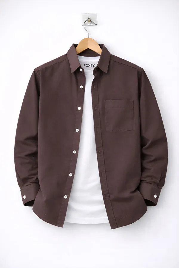 FOXEY_Men_Solid_Casual_Brown_Shirt