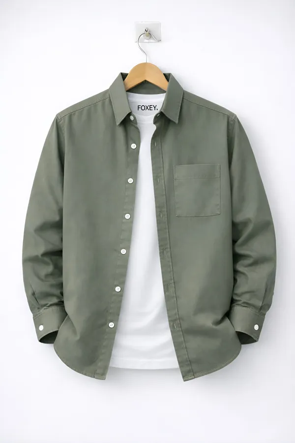FOXEY_Men_Solid_Casual_Green_Shirt