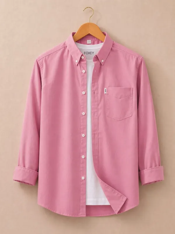 FOXEY_Men_Solid_Casual_Pink_Shirt