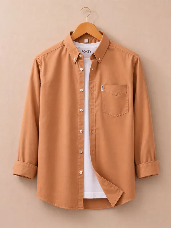 FOXEY_Men_Solid_Casual_Orange_Shirt