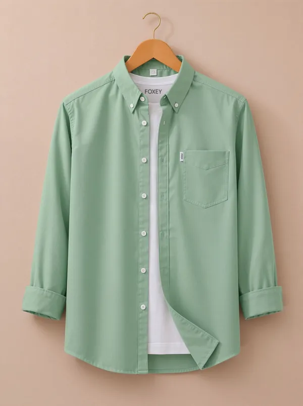 FOXEY_Men_Solid_Casual_Light_Green_Shirt
