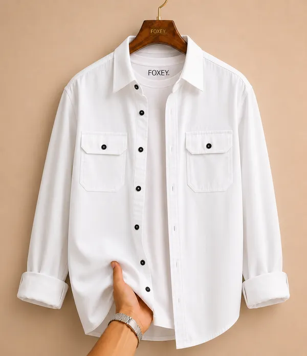 FOXEY_Men_Solid_Casual_White_Shirt