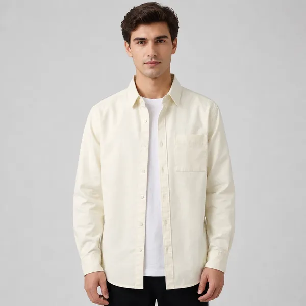 FOXEY_Men_Solid_Casual_Cream_Shirt