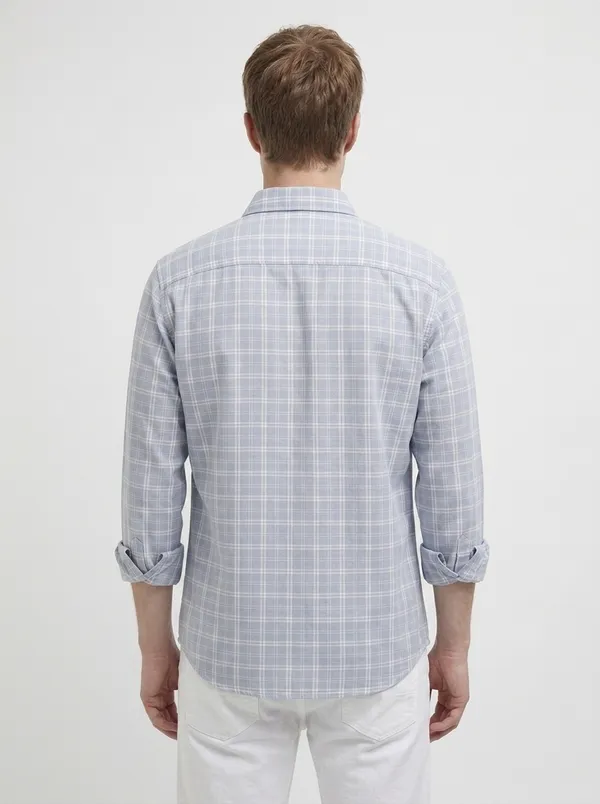 FOXEY_Men_Checkered_Casual_Blue_Shirt