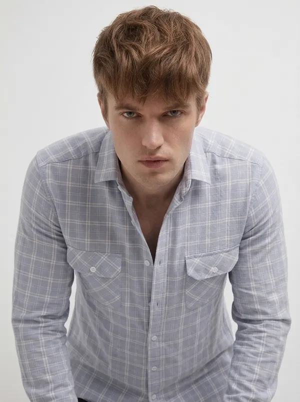 FOXEY_Men_Checkered_Casual_Blue_Shirt