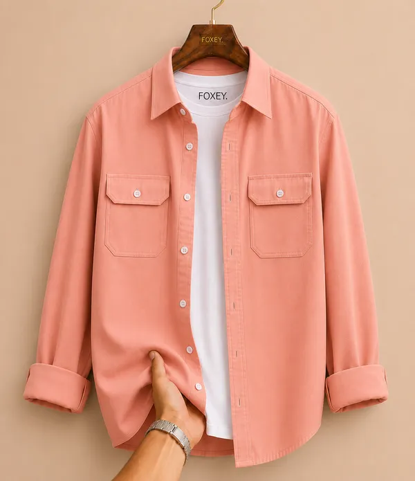 FOXEY_Men_Solid_Casual_Orange_Shirt