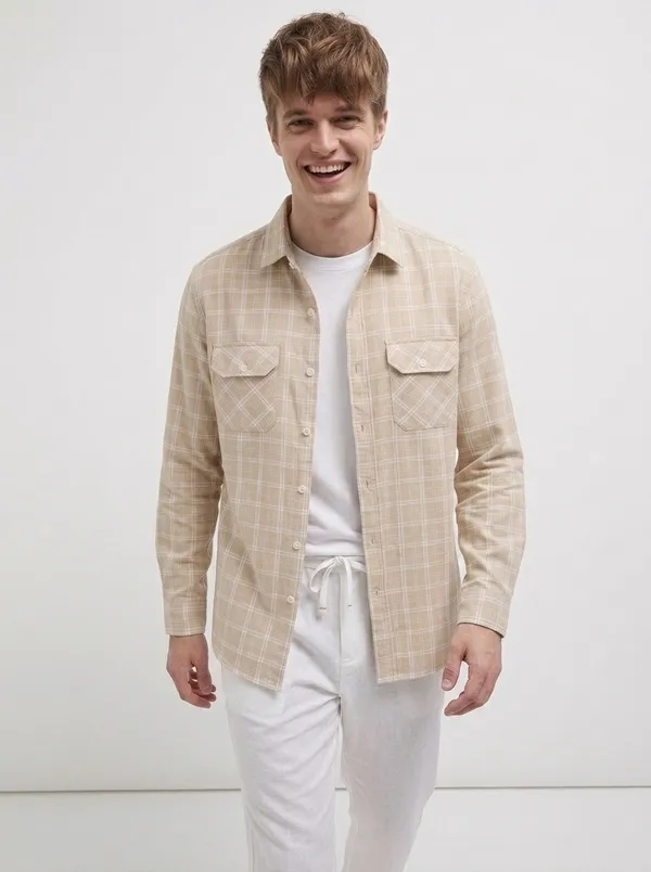 FOXEY_Men_Checkered_Casual_Dusty_Rose_Shirt