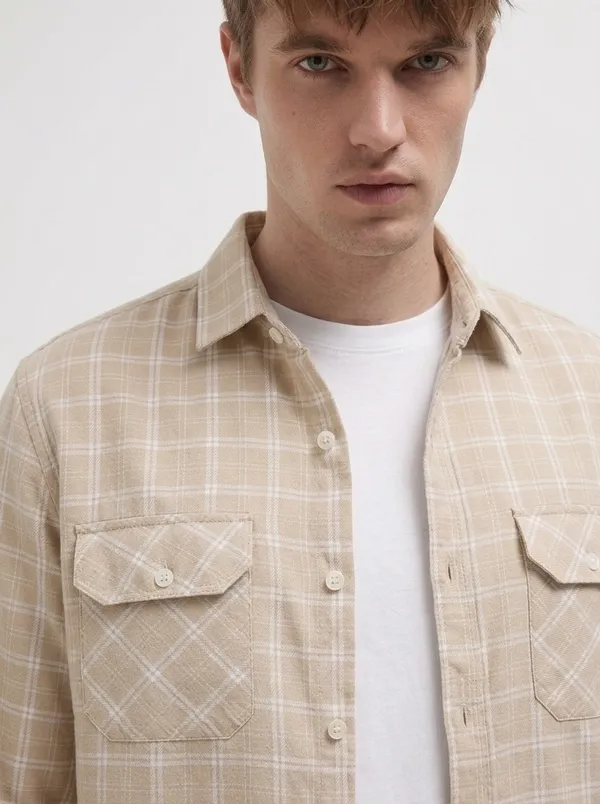 FOXEY_Men_Checkered_Casual_Dusty_Rose_Shirt