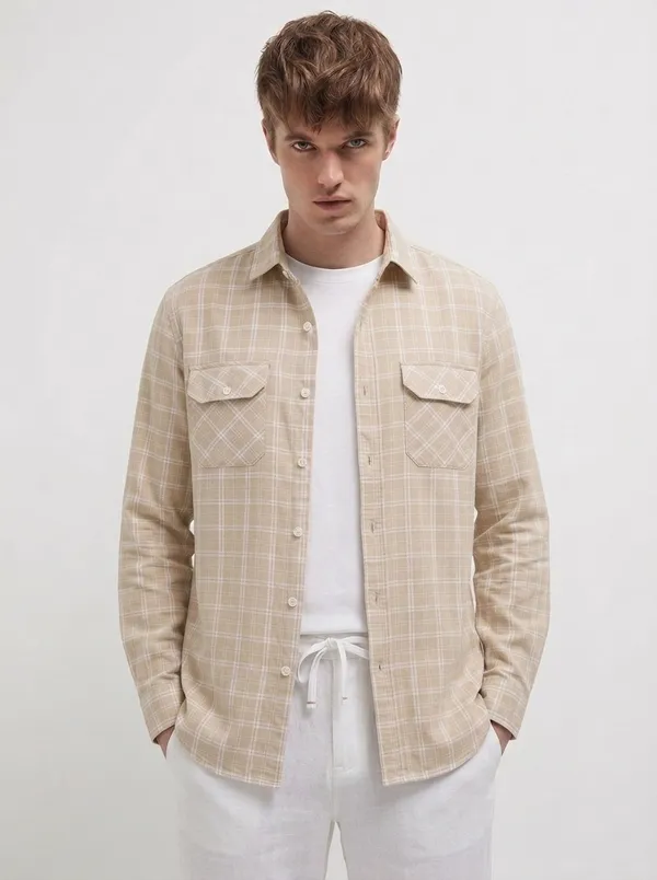 FOXEY_Men_Checkered_Casual_Dusty_Rose_Shirt