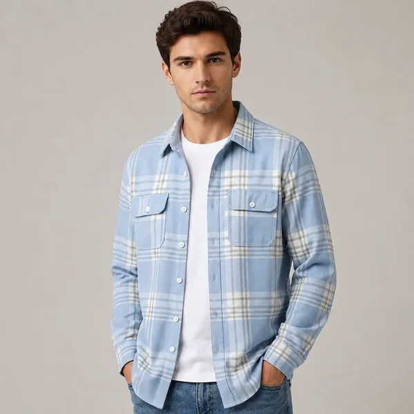 FOXEY_Men_Checkered_Casual_Blue_Shirt