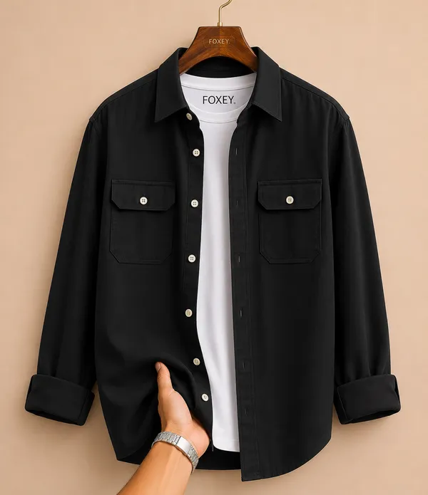 FOXEY_Men_Solid_Casual_Black_Shirt