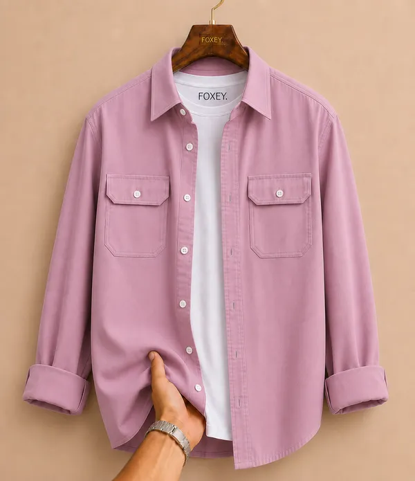 FOXEY_Men_Solid_Casual_Pink_Shirt