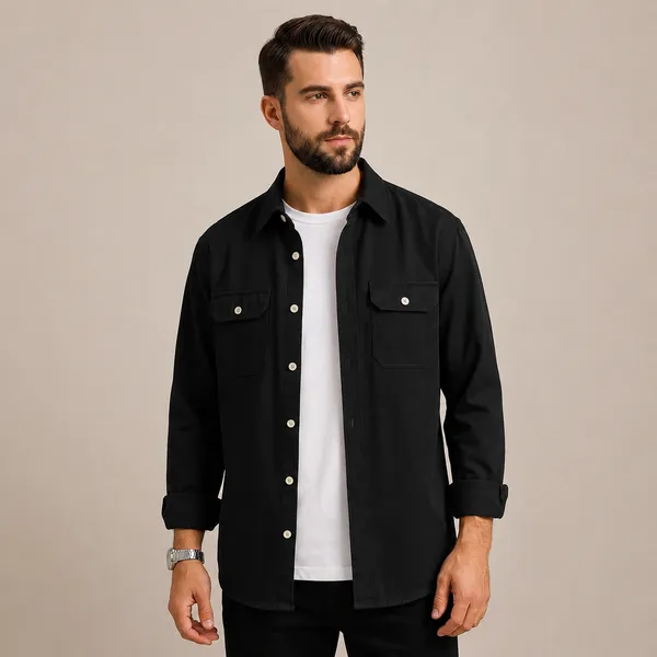 FOXEY_Men_Solid_Casual_Black_Shirt