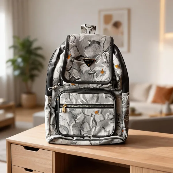 Grey_Polyester_Floral_Print_Backpack_For_Women