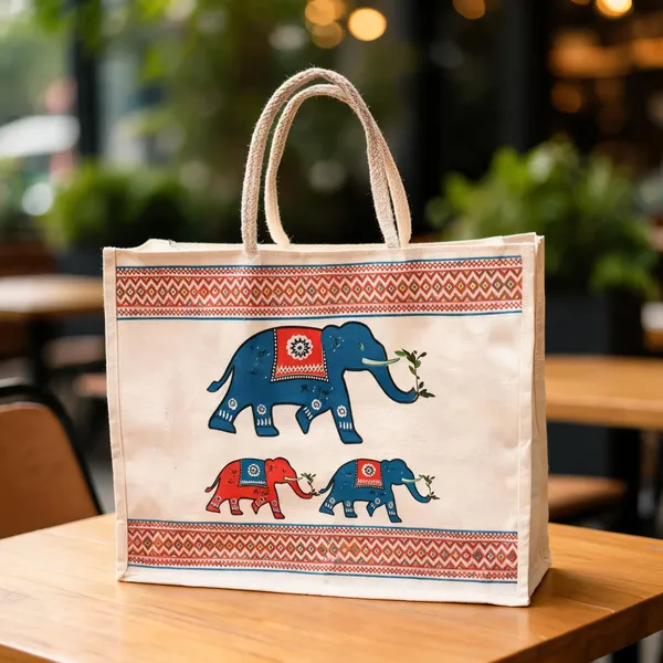 Beige_Polyester_Elephant_Print_Tote_Bag_For_Women