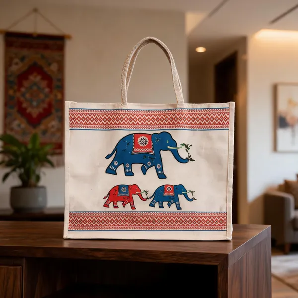 Beige_Polyester_Elephant_Print_Tote_Bag_For_Women