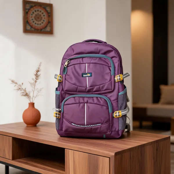Purple_Polyester_Multi-Pocket_Backpack_For_Unisex
