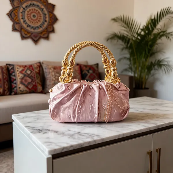 Pink_Satin_Pleated_Handbag_For_Women
