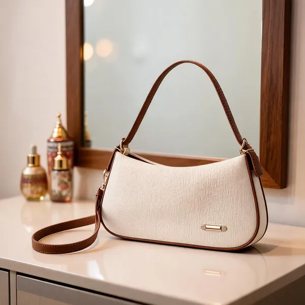 White_Polyester_Textured_Shoulder_Bag_For_Women