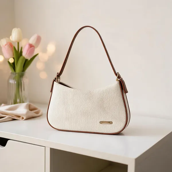 White_Polyester_Textured_Shoulder_Bag_For_Women