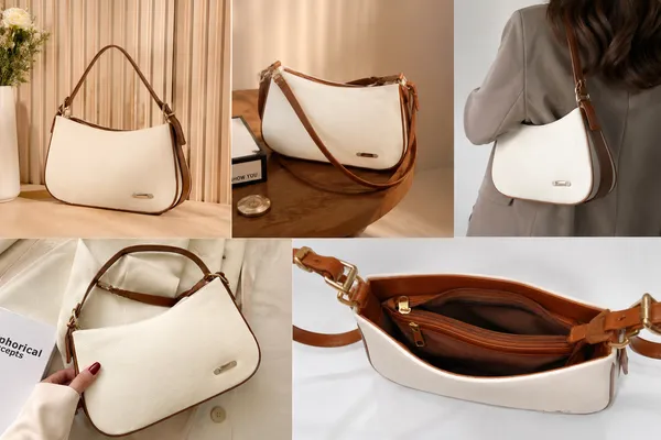 White_Polyester_Textured_Shoulder_Bag_For_Women