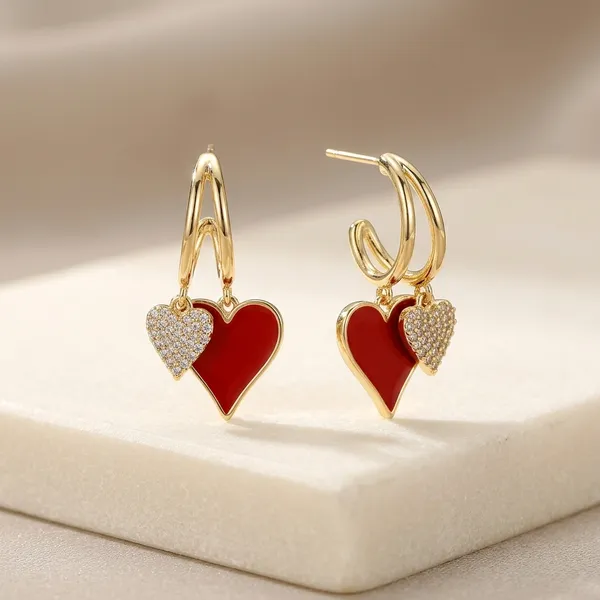 Gold_Toned_Red_Enamel_Heart_Drop_Earrings_For_Women