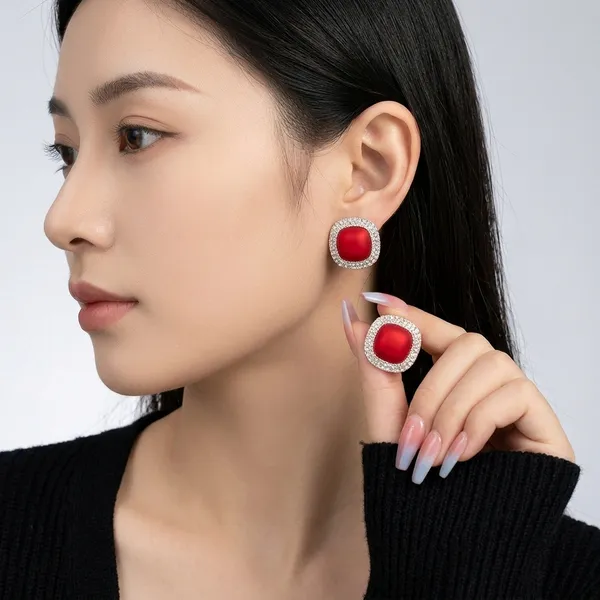 Red_Round_Stud_Earrings_With_Gold_Studded_Border_For_Women