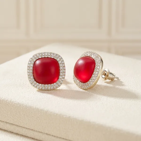 Red_Round_Stud_Earrings_With_Gold_Studded_Border_For_Women