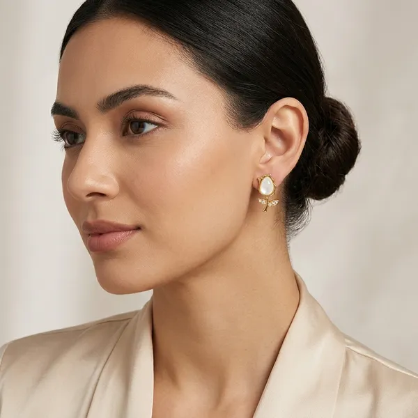 Gold_Tulip_Flower_White_Opal_Stud_Earrings_For_Women