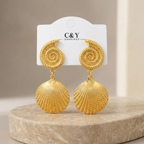 Gold_Toned_Shell_And_Snail_Design_Drop_Earrings_For_Women