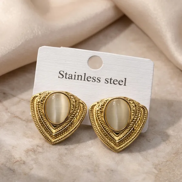 Gold_Toned_Stainless_Steel_Cat_Eye_Stone_Stud_Earrings_For_Women