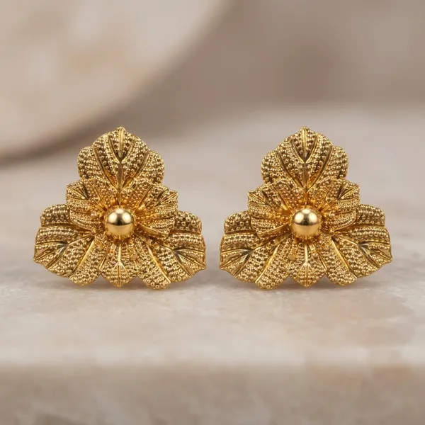 Gold_Floral_Textured_Stud_Earrings_For_Women