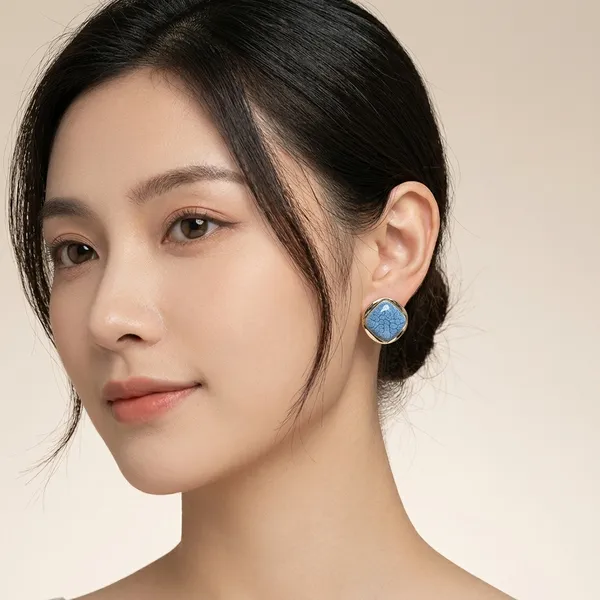 Blue_Stone_Gold_Rounded_Square_Stud_Earrings_For_Women