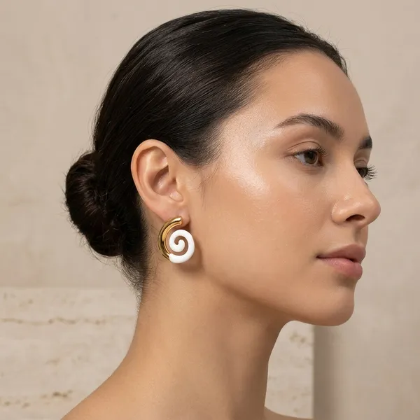 Gold_And_White_Enamel_Spiral_Stud_Earrings_For_Women