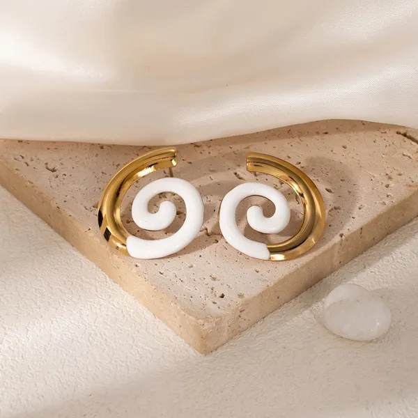 Gold_And_White_Enamel_Spiral_Stud_Earrings_For_Women