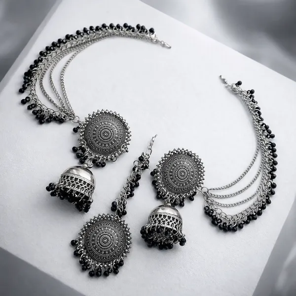 Oxidized_Silver_Black_Beaded_Jhumka_Necklace_Earring_Set