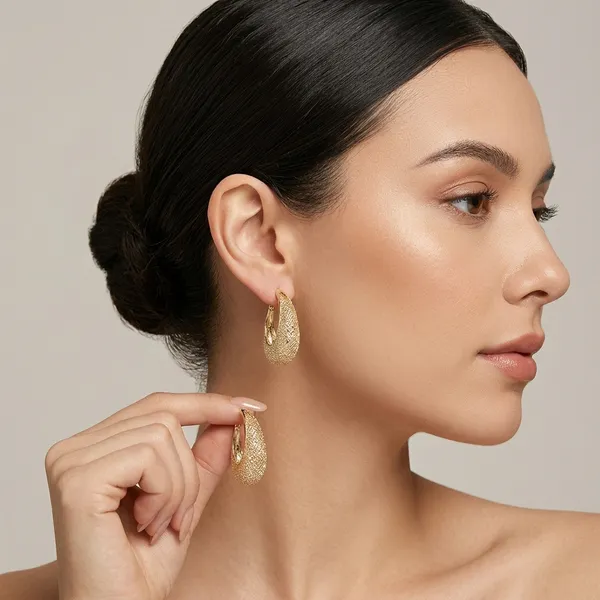 Gold_Toned_Textured_Teardrop_Earrings_For_Women