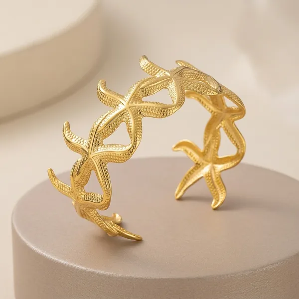 Gold_Starfish_Design_Open_Cuff_Bracelet_For_Women