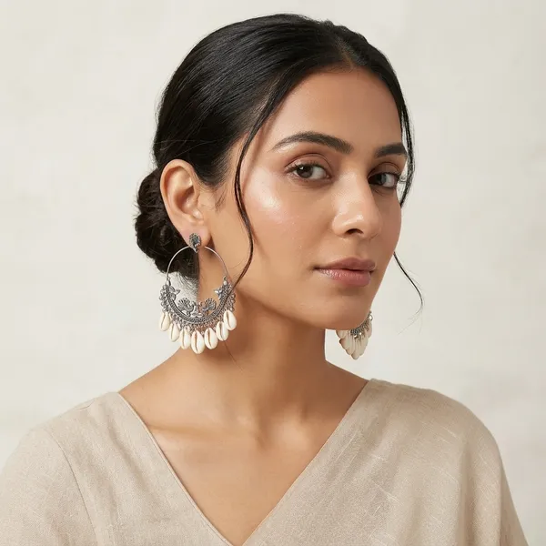 Oxidized_Silver_Shell_Hoop_Earrings_For_Women