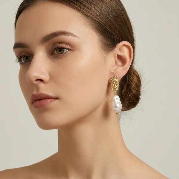 Gold_Textured_Baroque_Pearl_Drop_Earrings_For_Women