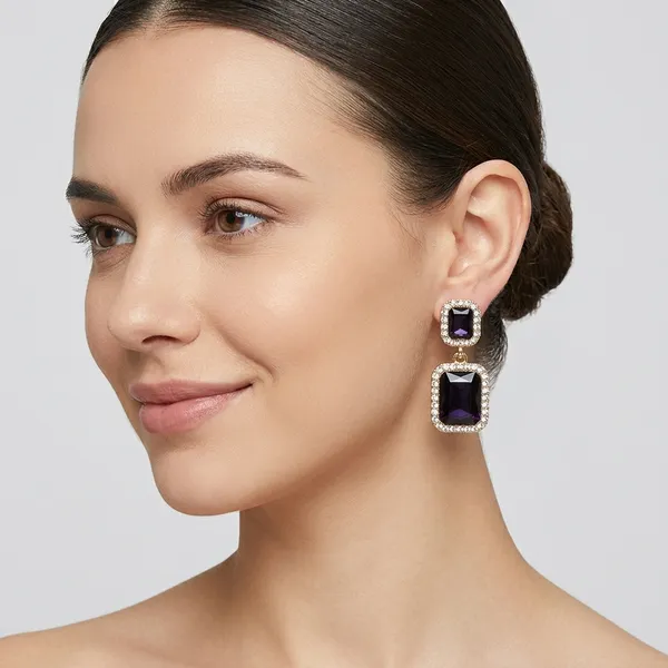 Black_Gold_Plated_Square_Crystal_Drop_Earrings_For_Women