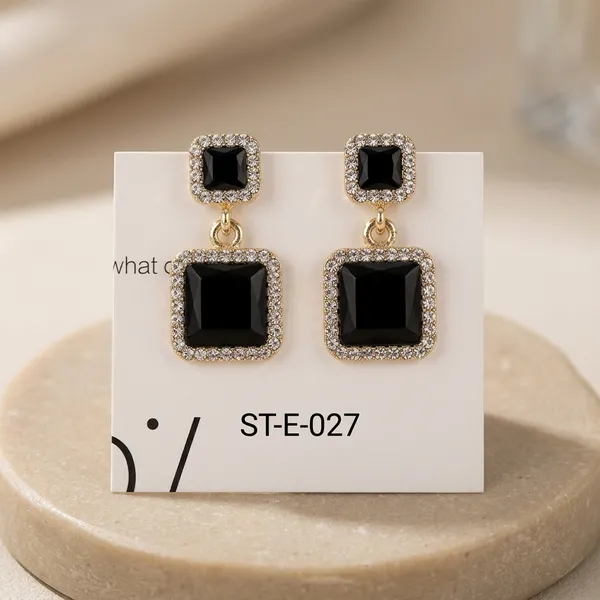 Black_Gold_Plated_Square_Crystal_Drop_Earrings_For_Women