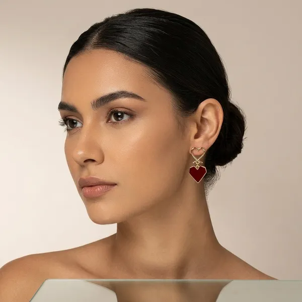 Gold_Toned_Red_Enamel_Heart_Drop_Earrings_For_Women