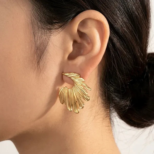 Gold_Toned_Textured_Leaf_Wing_Stud_Earrings_For_Women