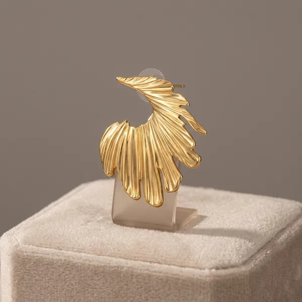 Gold_Toned_Textured_Leaf_Wing_Stud_Earrings_For_Women