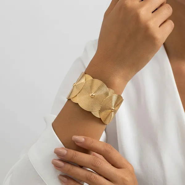 Gold_Textured_Spiral_Disc_Cuff_Bracelet_For_Women
