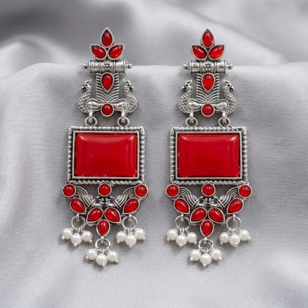 Red_Oxidised_Silver_Peacock_Design_Dangler_Earrings_For_Women