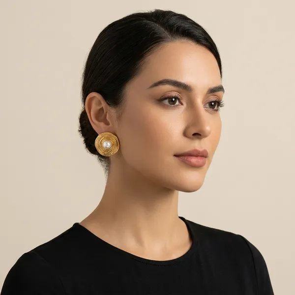 Gold_Toned_Textured_Pearl_Stud_Earrings_For_Women