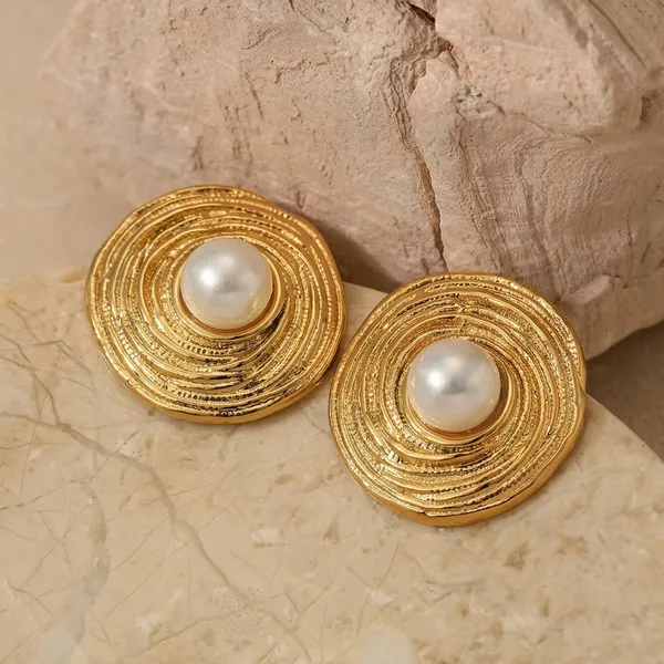 Gold_Toned_Textured_Pearl_Stud_Earrings_For_Women