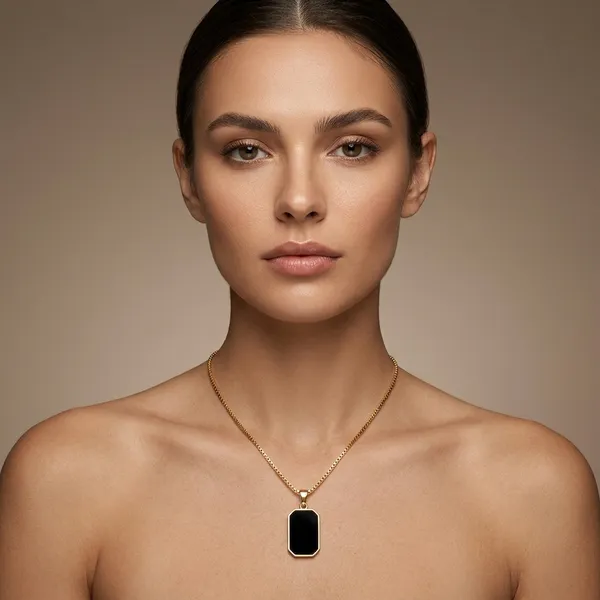 Gold_Toned_Black_Enamel_Rectangular_Pendant_Necklace